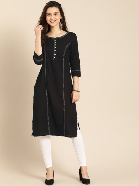 

IMARA Women Black Self Checked Straight Kurta