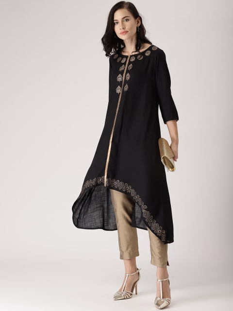 

IMARA Women Black Solid A-Line Kurta