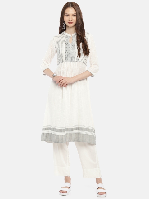 

IMARA Women White Self Design Embroidered A-Line Kurta