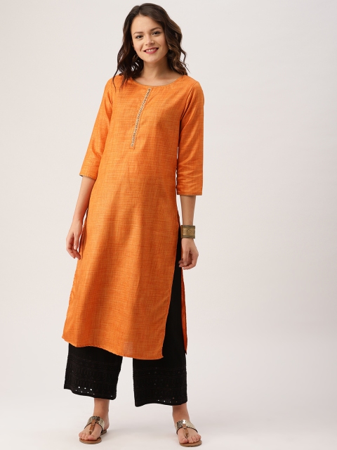

IMARA Women Orange Solid Straight Kurta