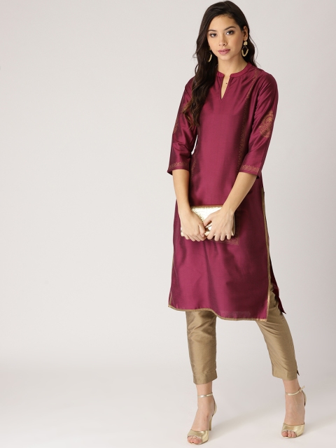

IMARA Women Burgundy Printed Straight Kurta