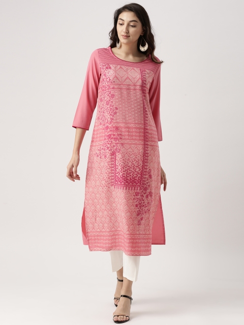 

IMARA Women Pink Printed Straight Kurta