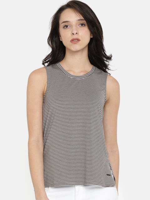 

Vero Moda Women Grey & Black Striped Regular Top