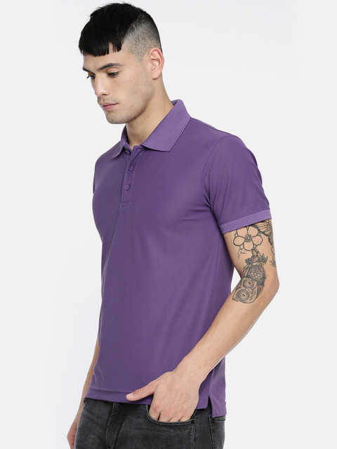 

American Crew Men Purple Solid Polo Collar T-shirt