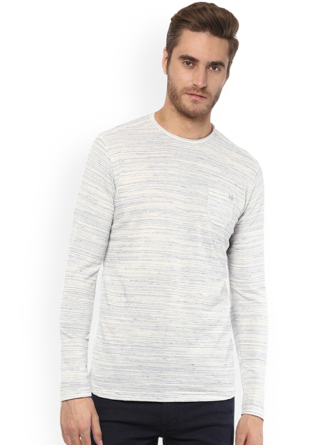 

Mufti Men Off-White & Blue Printed Round Neck T-shirt
