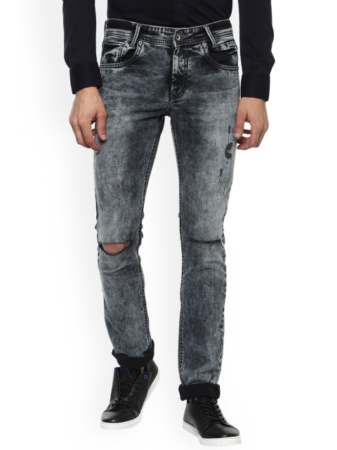 

Mufti Men Charcoal & Black Slim Fit Mid-Rise Slash Knee Jeans