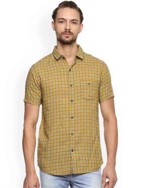 

Mufti Men Mustard & Blue Slim Fit Checked Casual Shirt