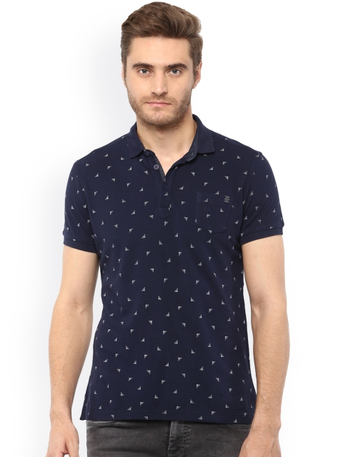 

Mufti Men Navy Blue & White Printed Polo Collar T-shirt