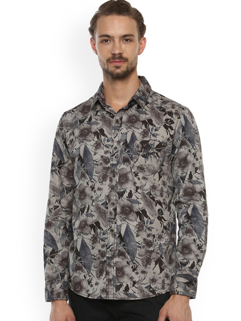 

Mufti Men Taupe & Grey Slim Fit Printed Casual Shirt