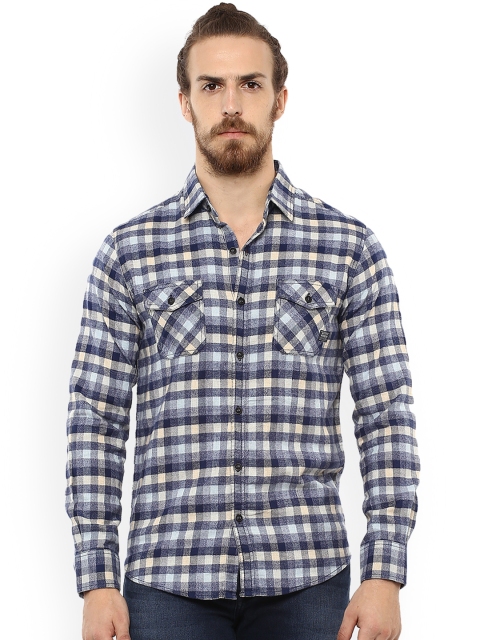 

Mufti Men Blue & White Slim Fit Checked Casual Shirt