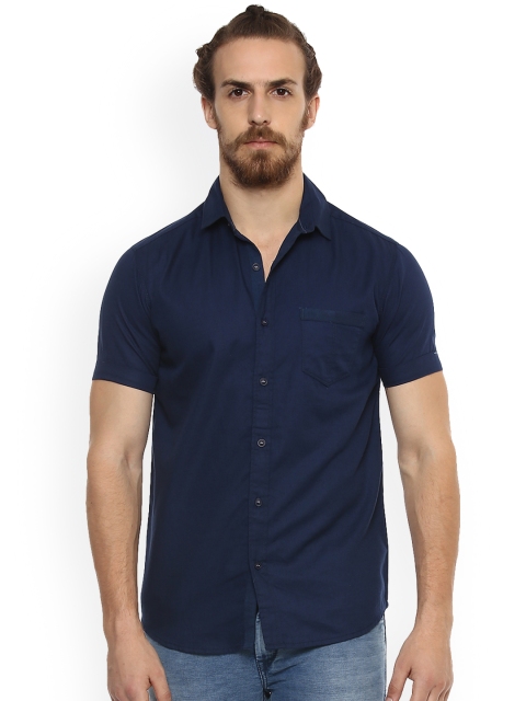 

Mufti Men Navy Blue Slim Fit Solid Casual Shirt