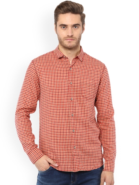 

Mufti Men Red & Yellow Linen Slim Fit Checked Casual Shirt