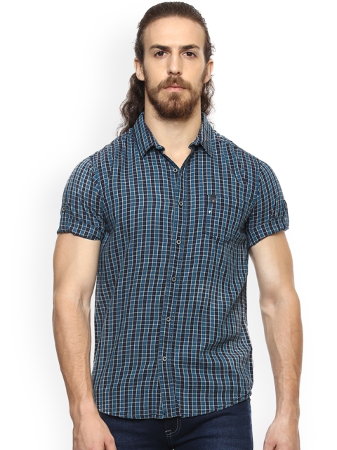 

Mufti Men Navy Blue Slim Fit Checked Casual Shirt