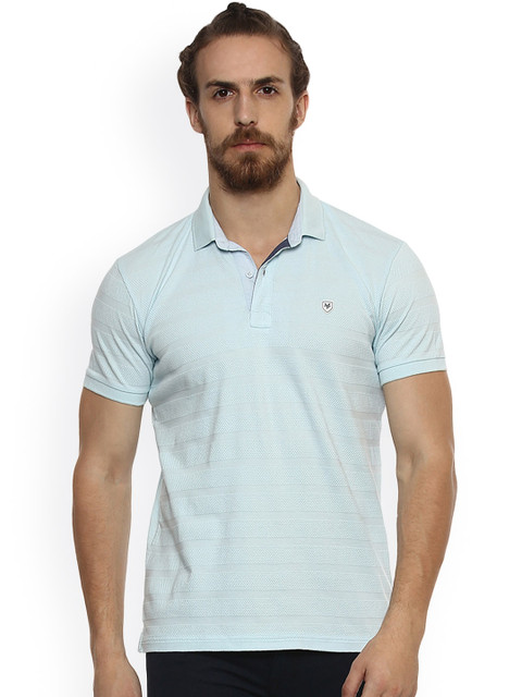 

Mufti Men Blue Striped Polo Collar T-shirt