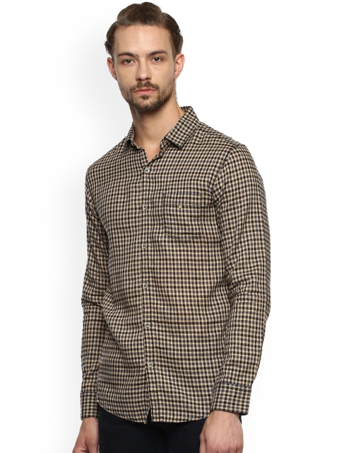 

Mufti Men Khaki & Black Linen Slim Fit Checked Casual Shirt