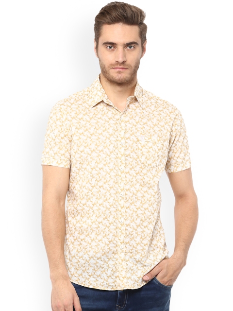 

Mufti Men Cream-Coloured & Mustard Slim Fit Printed Casual Shirt