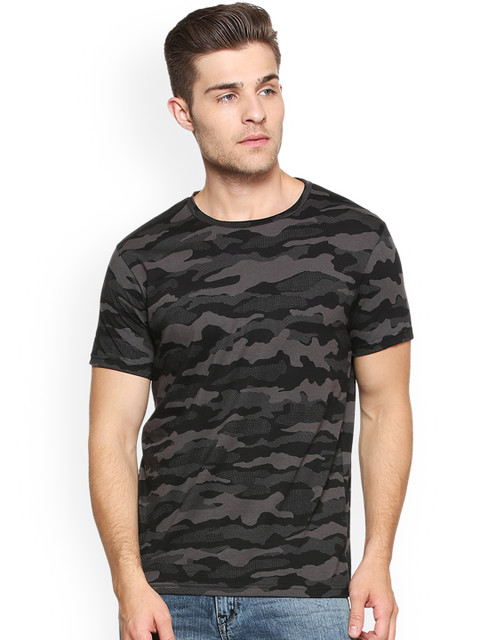 

People Men Black & Grey Printed Round Neck T-shirt