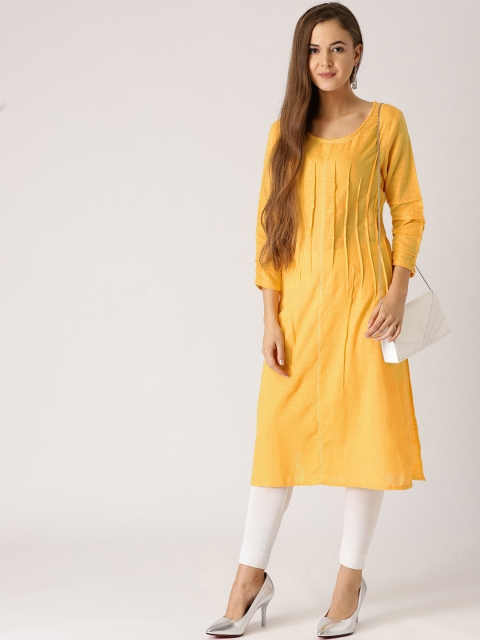 

IMARA Women Yellow Solid Straight Kurta