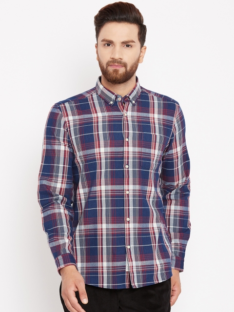 

Blackberrys Men Navy Blue & White Slim Fit Checked Casual Shirt