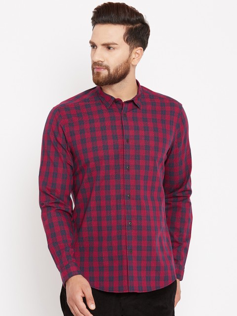 

Blackberrys Men Red & Navy Blue Slim Fit Checked Casual Shirt