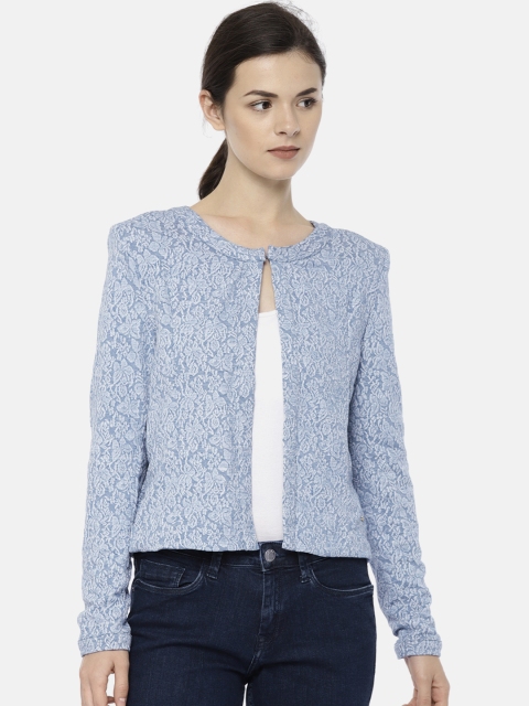 

ELLE Women Blue Self Design Tailored Jacket