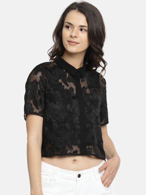 

ELLE Women Black Self Design Shirt Style Top