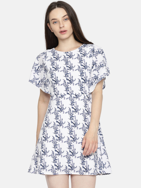 

ELLE Women Off-White & Blue Printed A-Line Dress