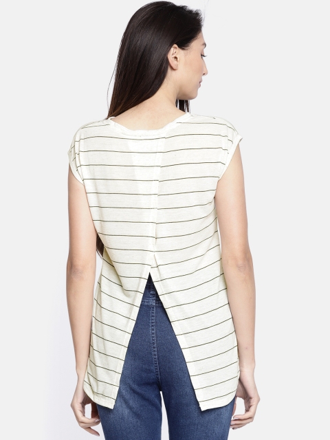 

ELLE Women Beige & Black Striped Styled Back Top