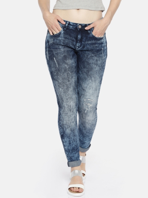 

ELLE Women Blue Super Skinny Fit Mid-Rise Mildly Distressed Stretchable Jeans