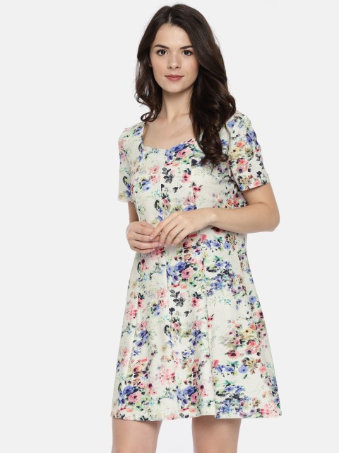 

ELLE Women Off-White & Pink Printed A-Line Dress