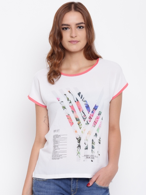 

ELLE Women Off-White Printed Top