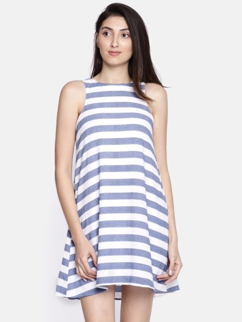 

ELLE Women Blue & White Printed A-Line Dress