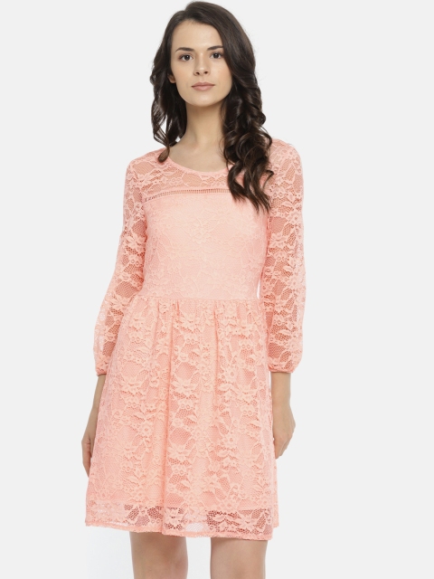 

ELLE Women Coral Self Design A-Line Dress