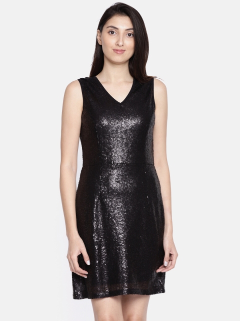 

ELLE Women Black Sequinned Sheath Dress