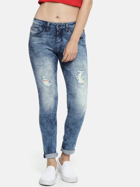 

ELLE Women Blue Super Skinny Fit Mid-Rise Mildly Distressed Stretchable Jeans