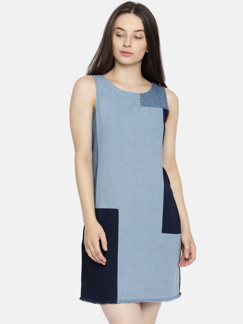 

ELLE Women Blue Colourblocked A-Line Dress