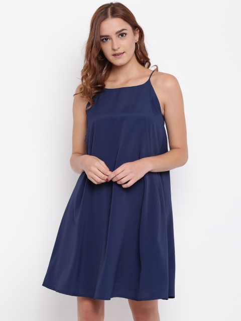 

ELLE Women Navy Blue Solid A-Line Dress
