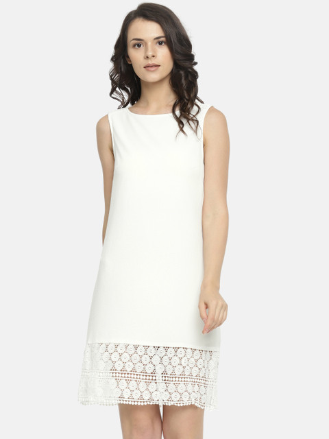 

ELLE Women White Solid A-Line Dress