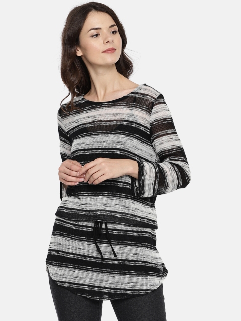 

ELLE Women Black Striped Longline Top