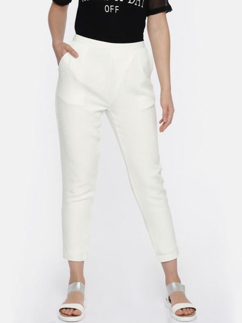 

ELLE Women White Tapered Fit Solid Regular Trousers