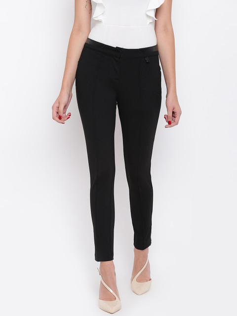 

ELLE Women Black Regular Fit Solid Cigarette Trousers