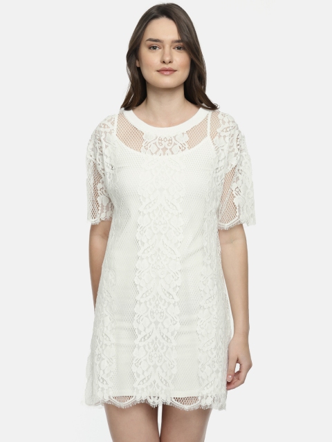 

Elle Women White Self Design A-Line Dress