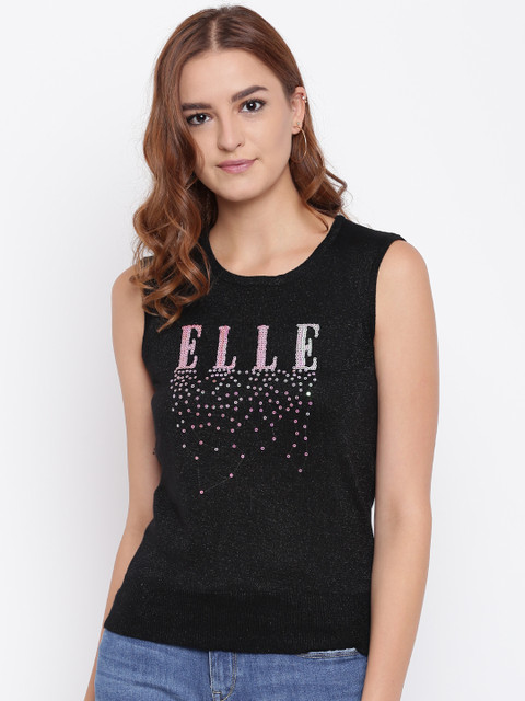 

ELLE Women Black Embellished Top