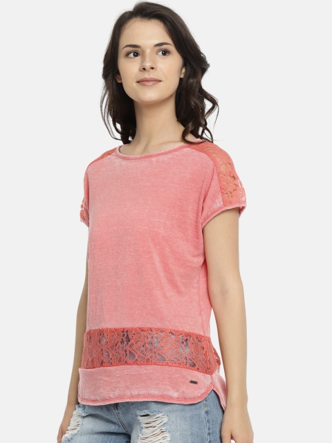 

Elle Women Coral Pink Solid Top