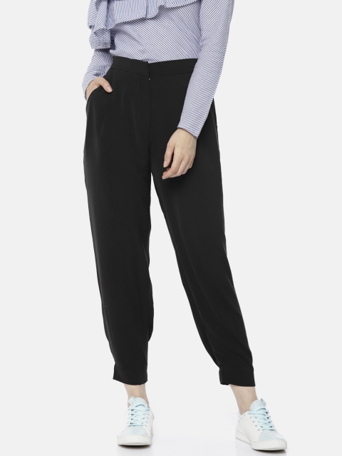 

ELLE Women Black Tapered Fit Solid Regular Trousers