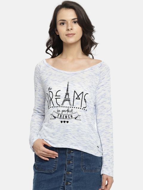 

Elle Women Blue Printed Round Neck T-shirt