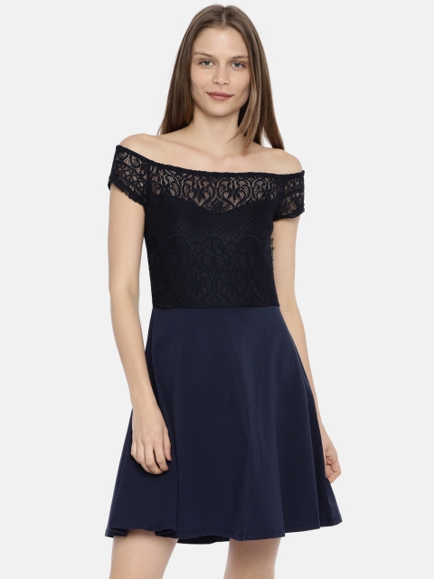 

ELLE Women Navy Blue Solid A-Line Dress