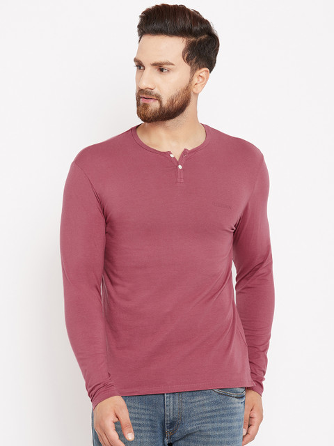 

Blackberrys Men Pink Solid Henley Neck T-shirt