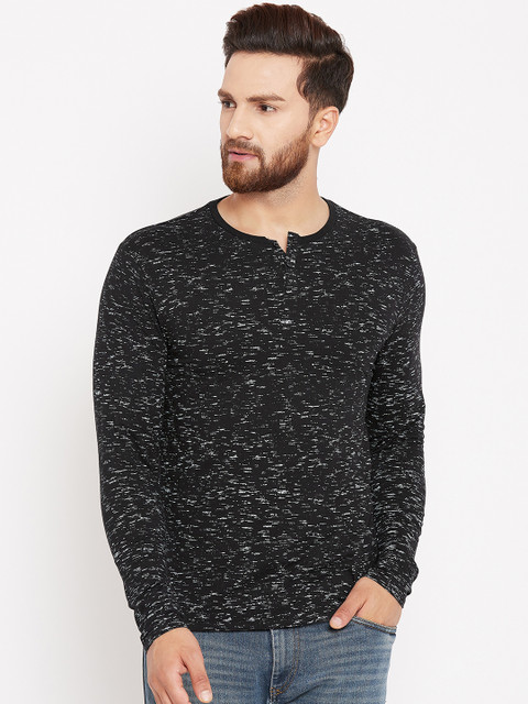 

Blackberrys Men Black Solid Henley Neck T-shirt