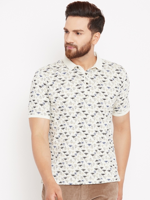 

Blackberrys Men Off-White & Navy Blue Printed Polo Collar T-shirt